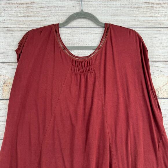 Free People Lace Trim Sleeveless V-Neck Blouse Womens Large Brown Red - Picture 4 of 12